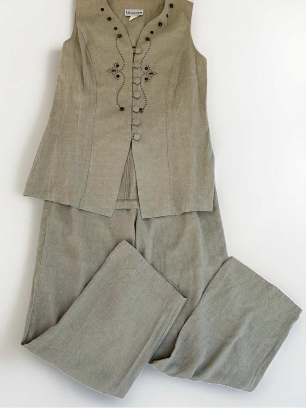 Ultra Dress Collection Sage Green Sleeveless Tunic Top with Decorative Buttons